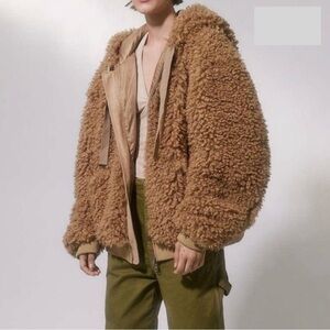 Urban Outfitters Casey Zip Up Hoodie Jacket Faux Teddy Fur NWT
